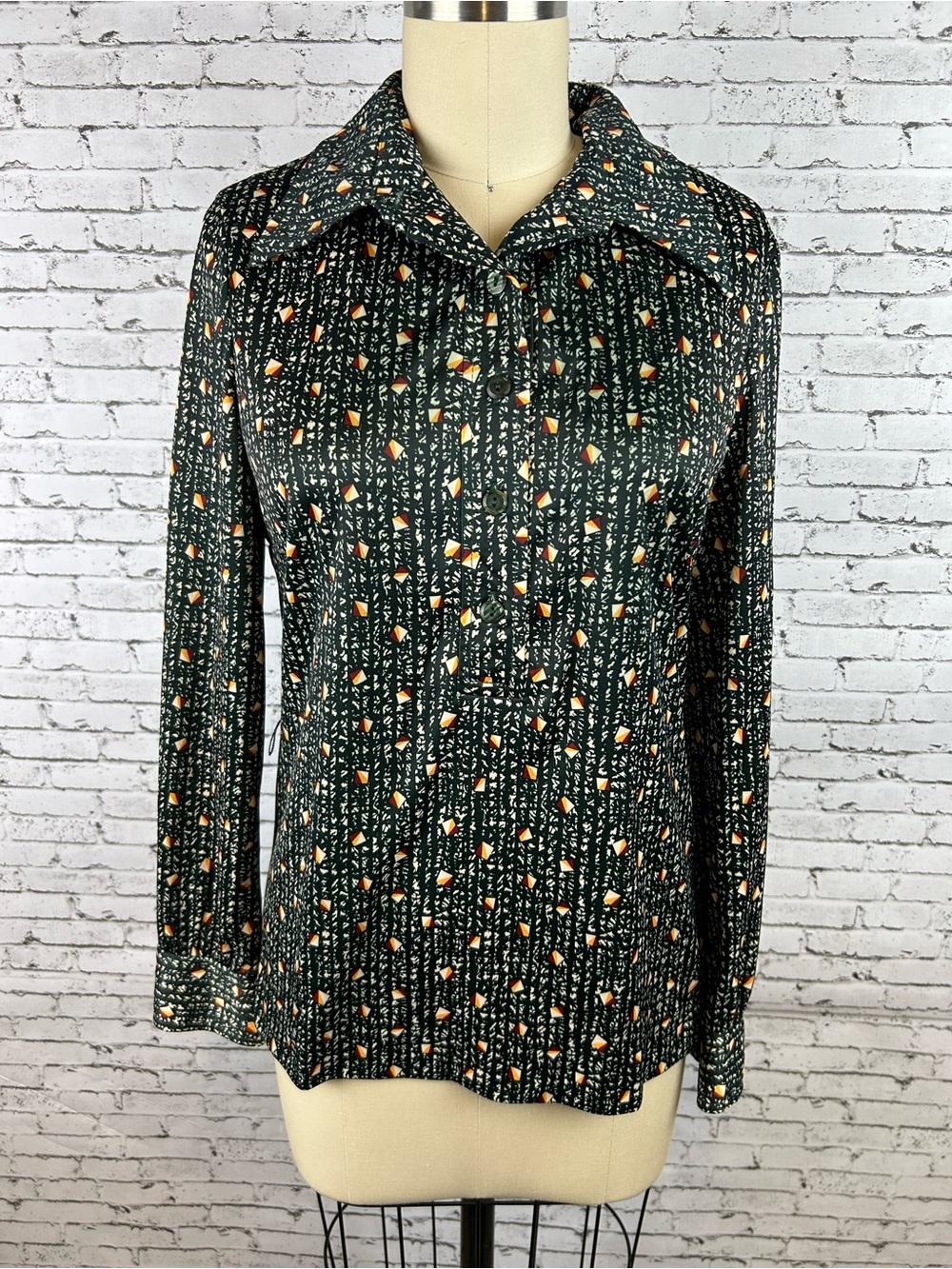 Womens Dark Green Printed Long-Sleeve Shirt size 14